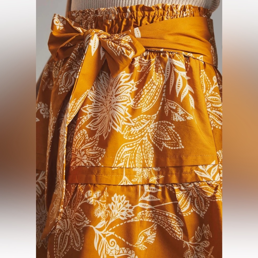 Anthropologie Maeve Somerset Mini Skirt 100% Cotton Golden Floral Medium - Picture 10 of 10